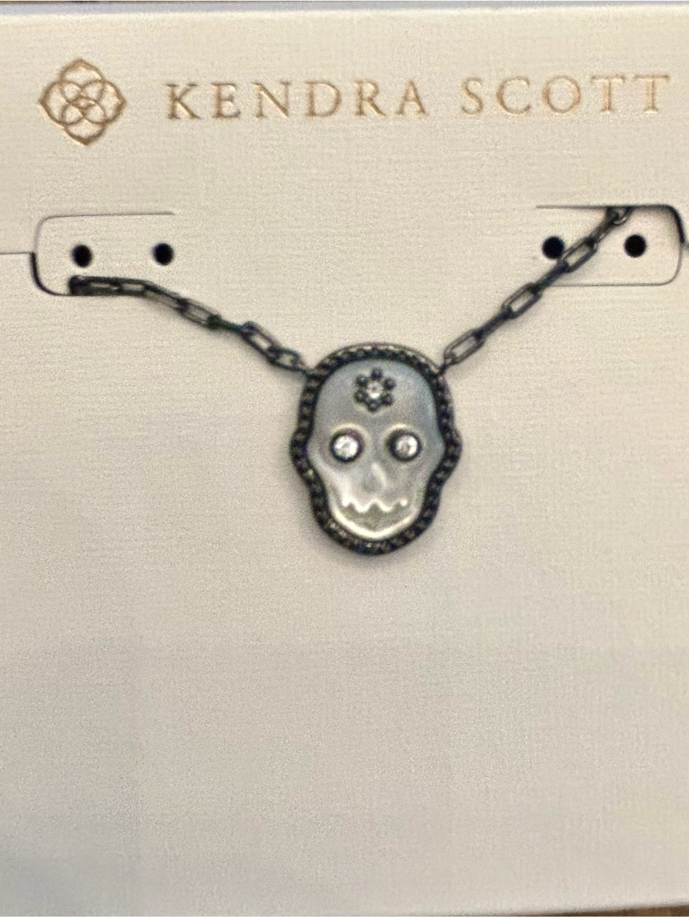 Kendra Scott Silver Tone Skull Pendant Necklace with White Accent